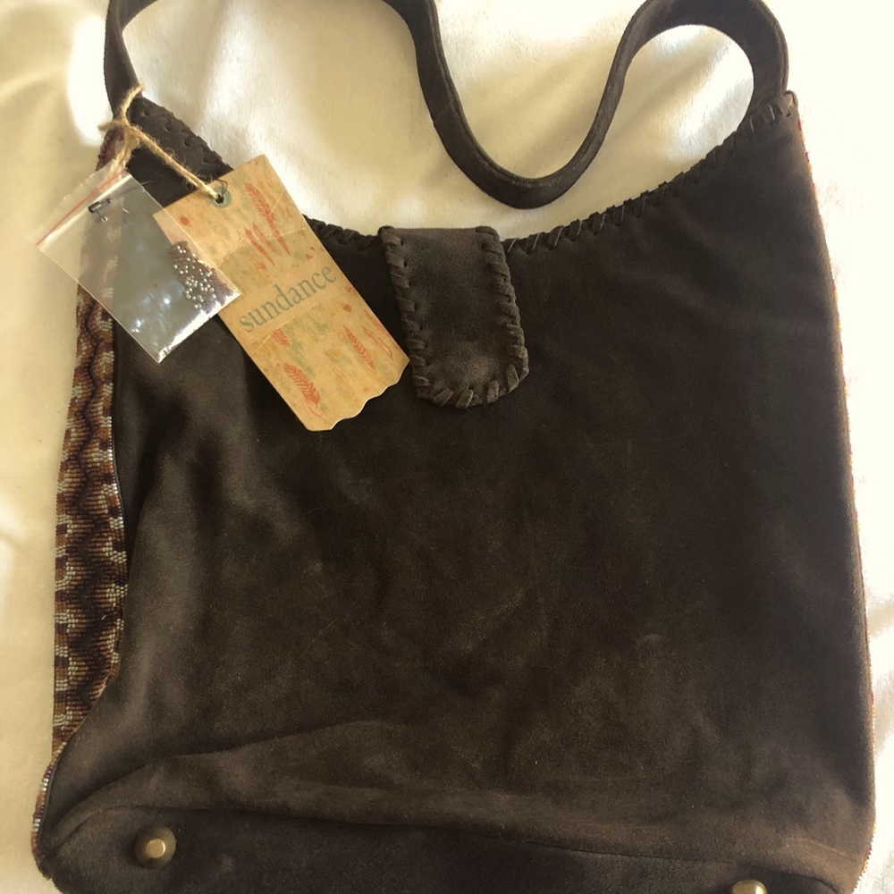 Sundance Catalog Brown Suede Beaded Shoulder Bag